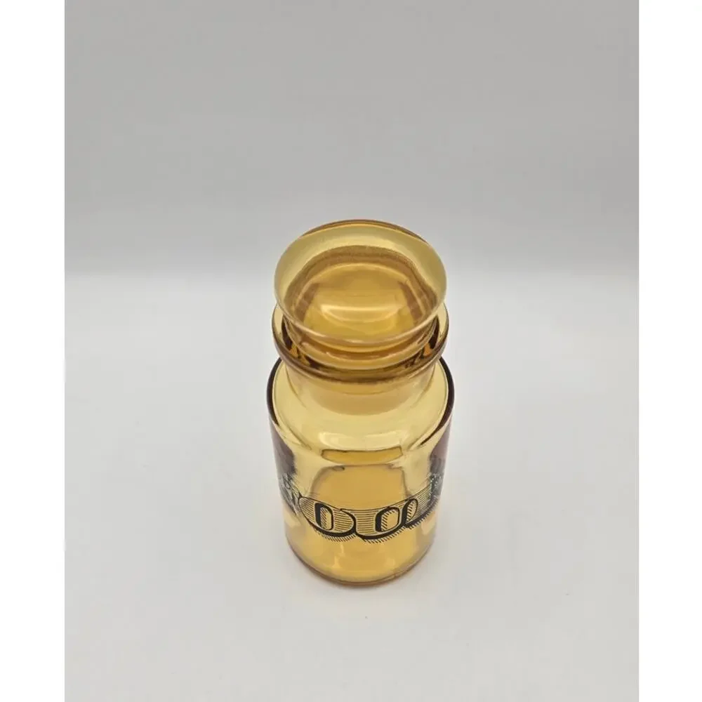 VTG Amber Glass Apothecary Jar Stopper Lid with Four Written